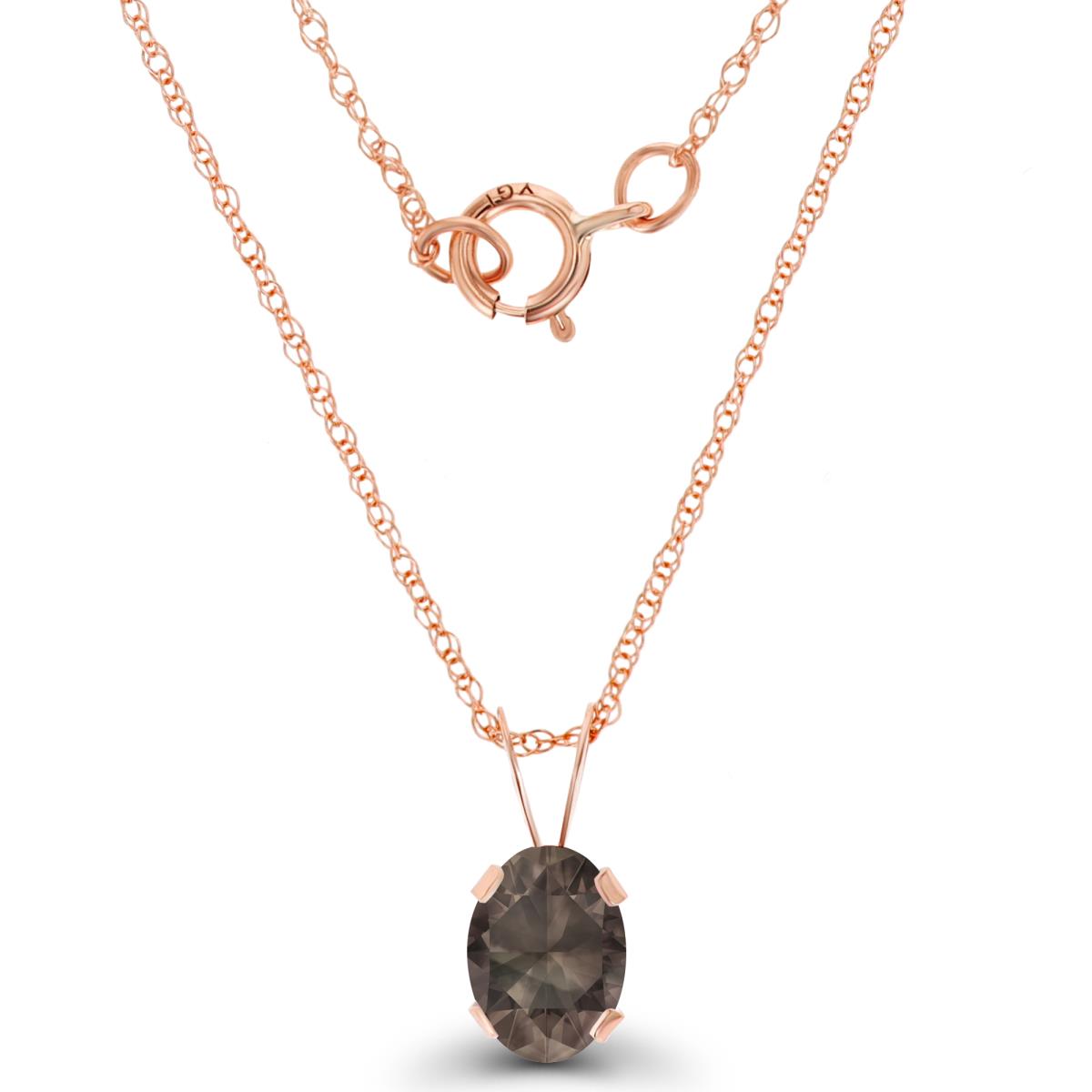 14K Rose Gold 7x5mm Oval Smokey Quartz 18" Rope Chain Necklace