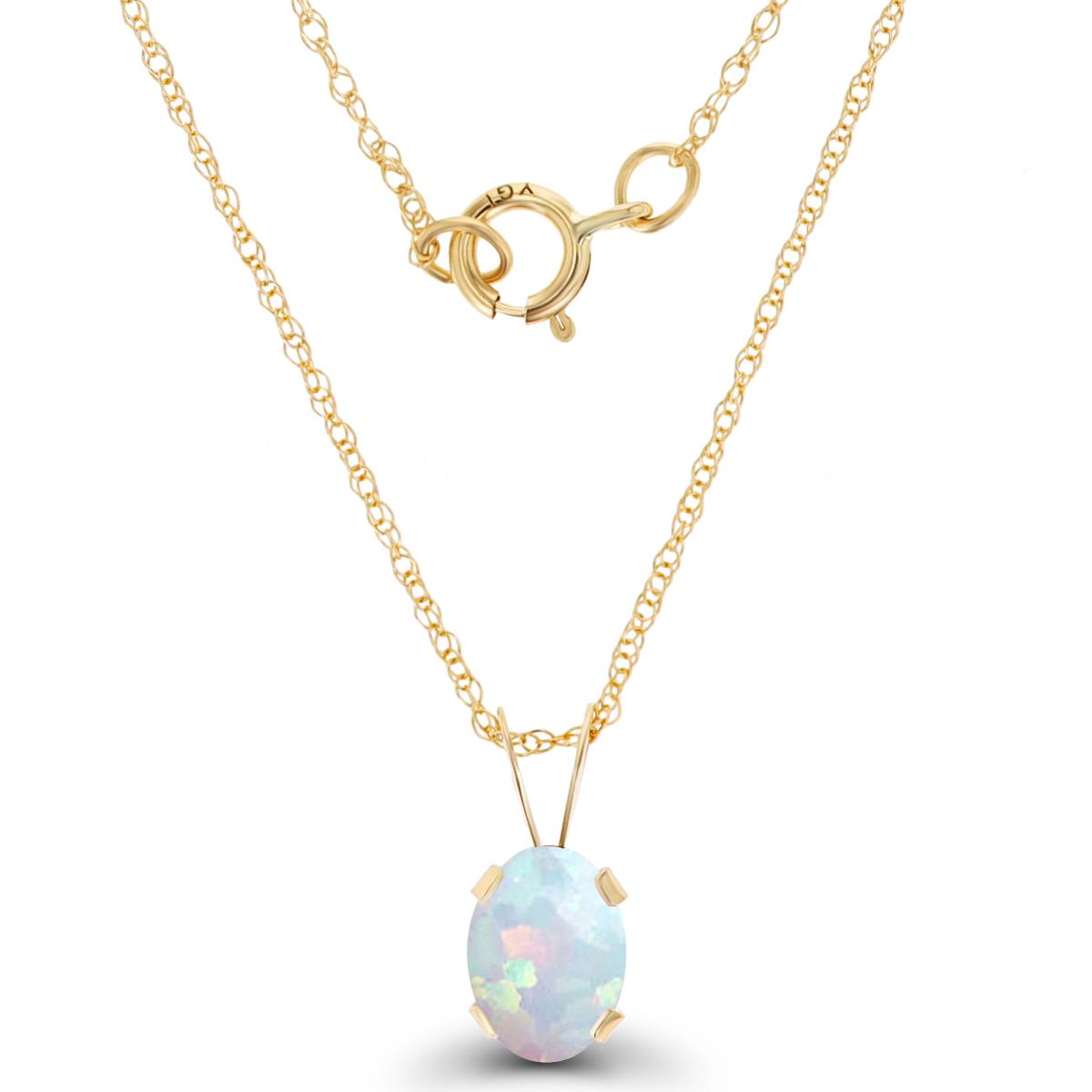 14K Yellow Gold 7x5mm Oval Cr Opal 18" Rope Chain Necklace