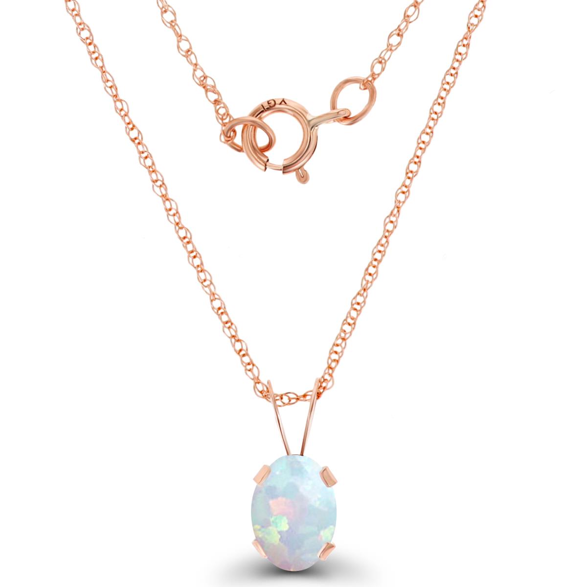 14K Rose Gold 7x5mm Oval Cr Opal 18" Rope Chain Necklace