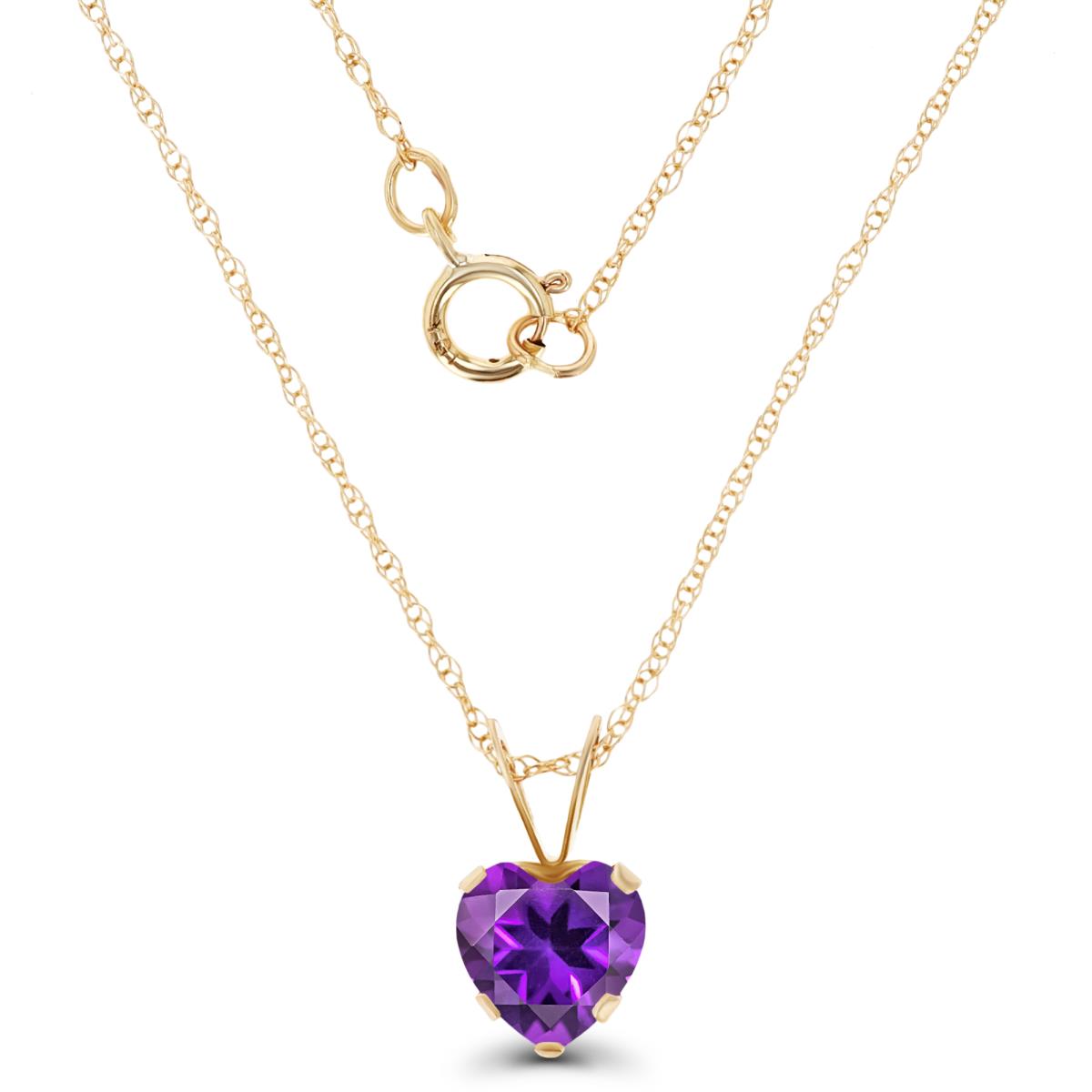 14K Yellow Gold 6x6mm Heart Amethyst 18" Rope Chain Necklace