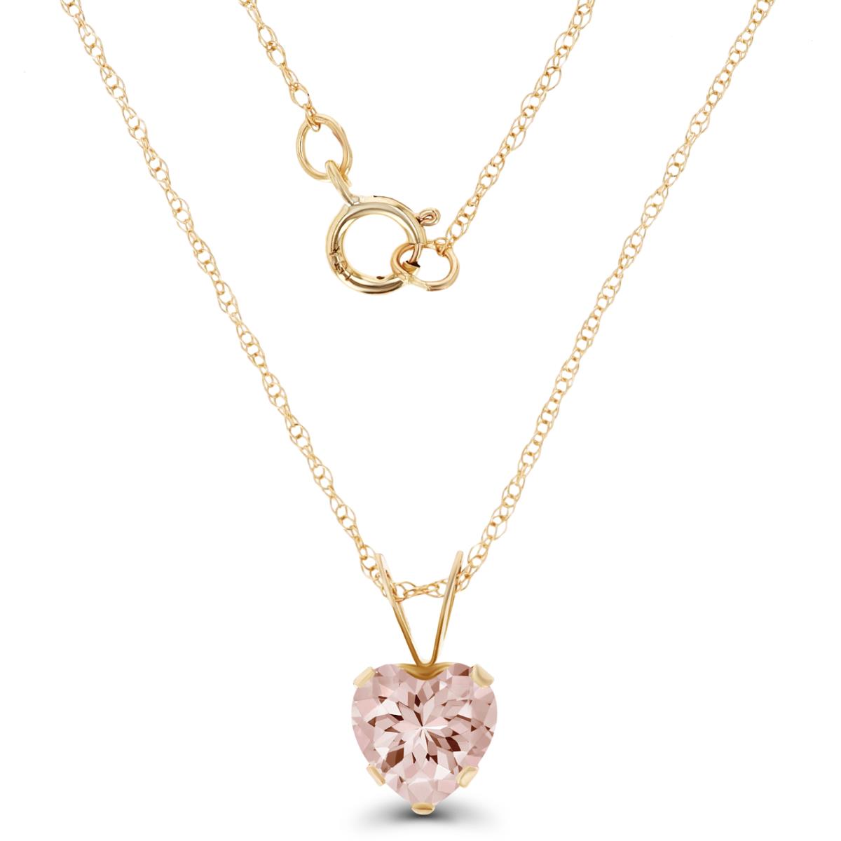 14K Yellow Gold 6x6mm Heart Morganite 18" Rope Chain Necklace