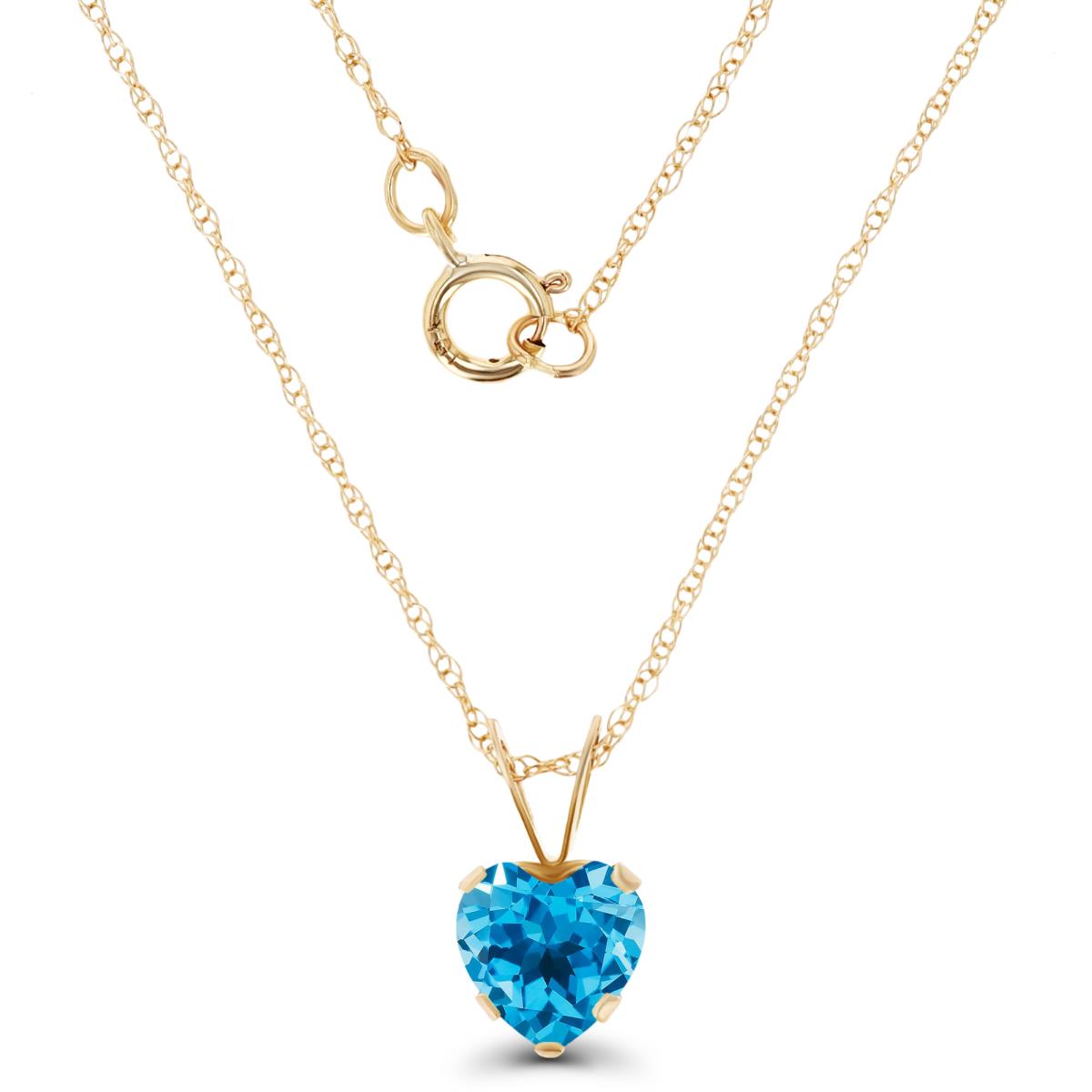 14K Yellow Gold 6x6mm Heart Swiss Blue Topaz 18" Rope Chain Necklace
