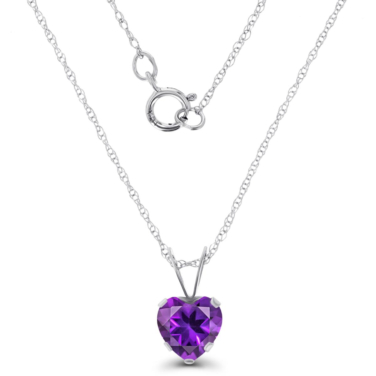 14K White Gold 6x6mm Heart Amethyst 18" Rope Chain Necklace
