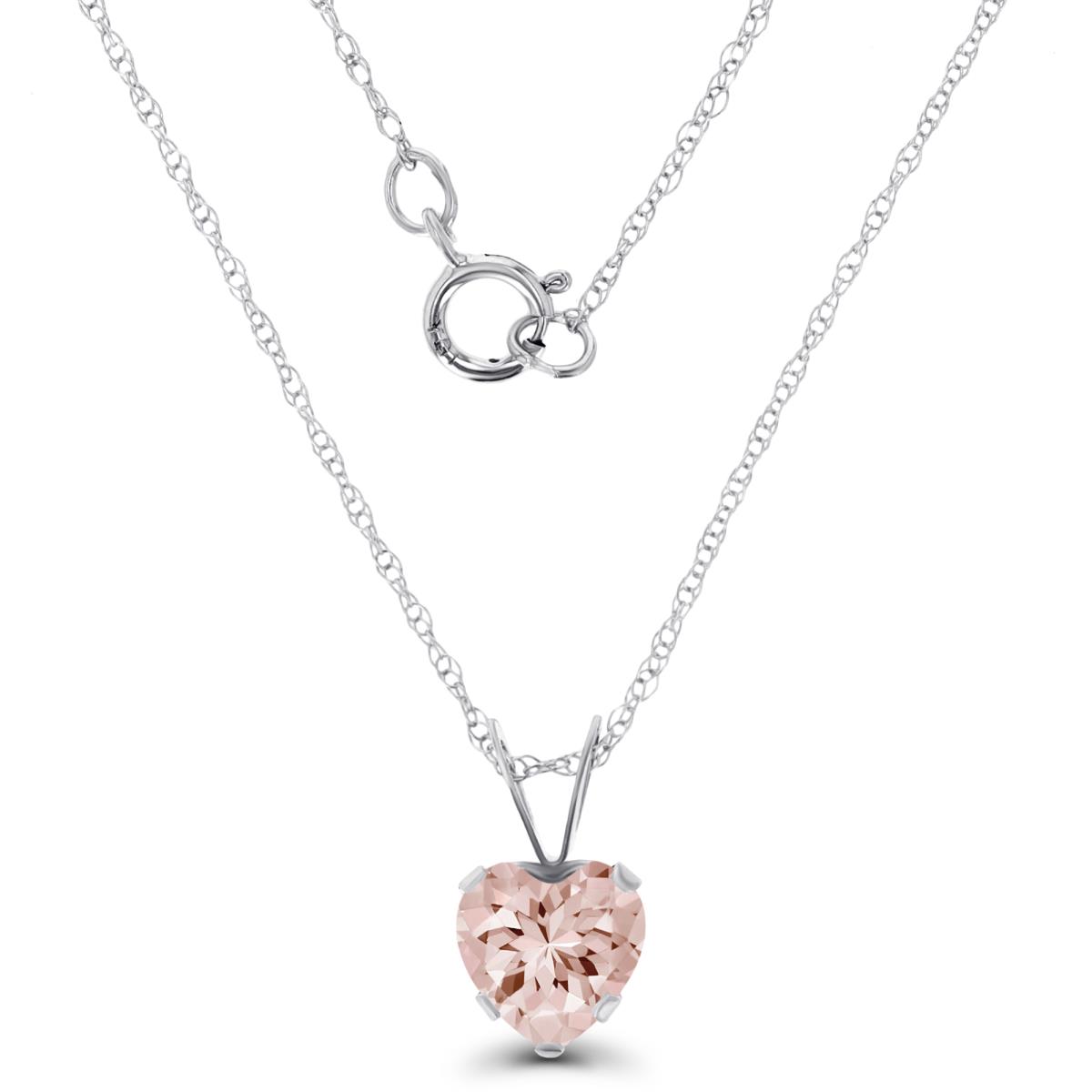 14K White Gold 6x6mm Heart Morganite 18" Rope Chain Necklace