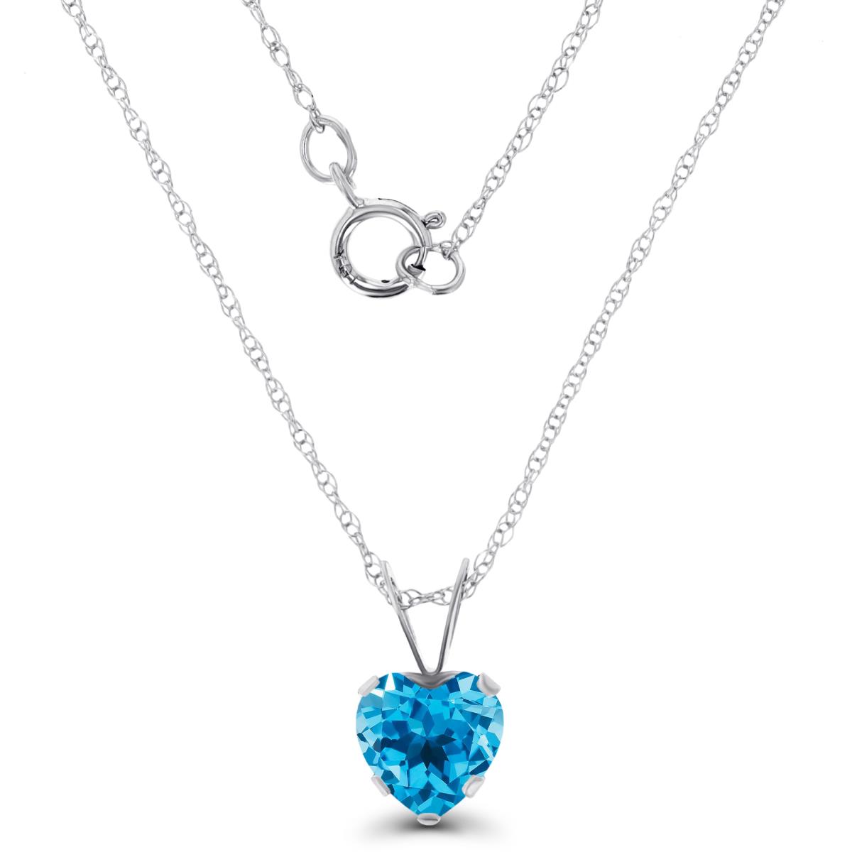 14K White Gold 6x6mm Heart Swiss Blue Topaz 18" Rope Chain Necklace
