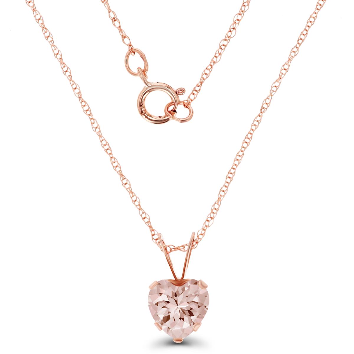 14K Rose Gold 6x6mm Heart Morganite 18" Rope Chain Necklace