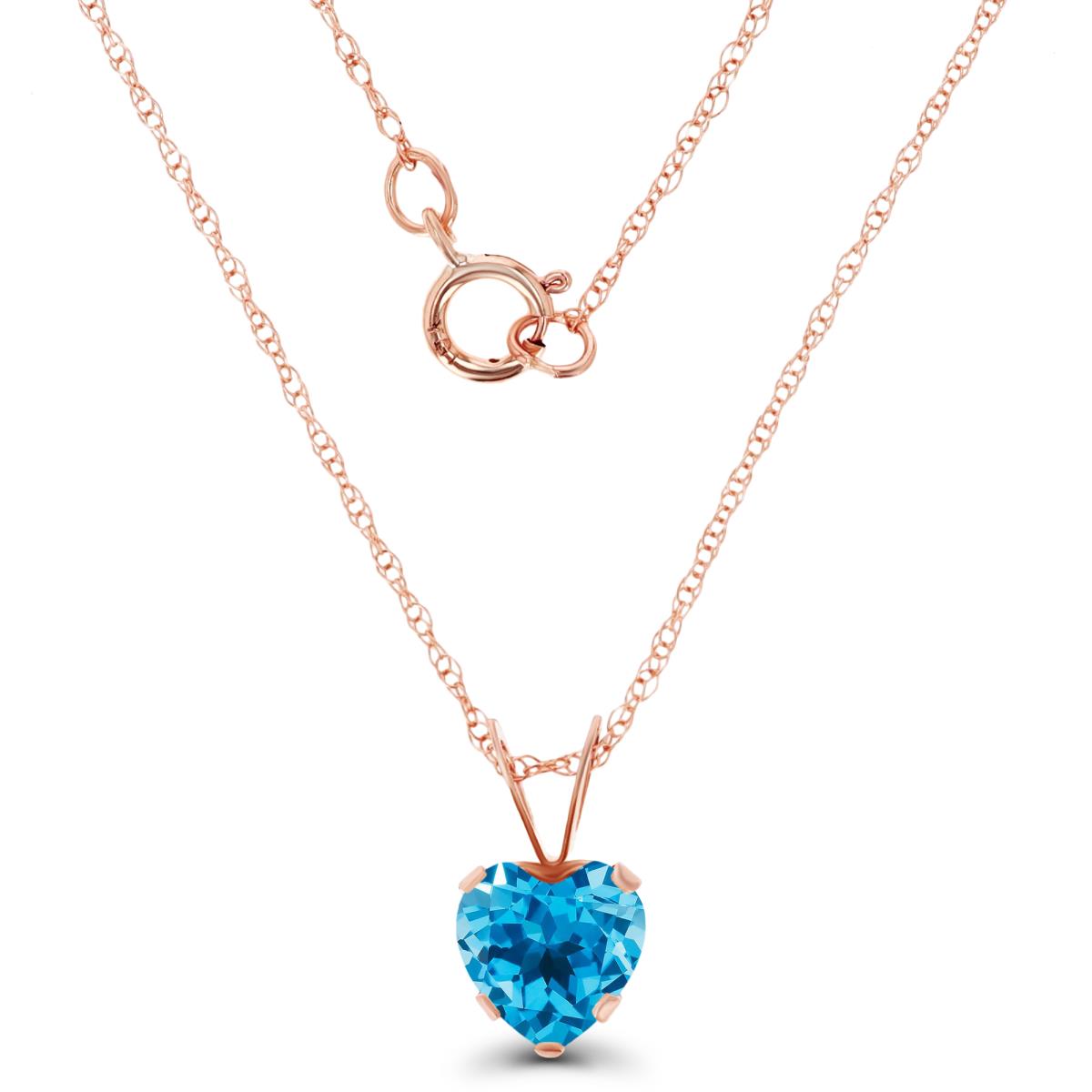 14K Rose Gold 6x6mm Heart Swiss Blue Topaz 18" Rope Chain Necklace