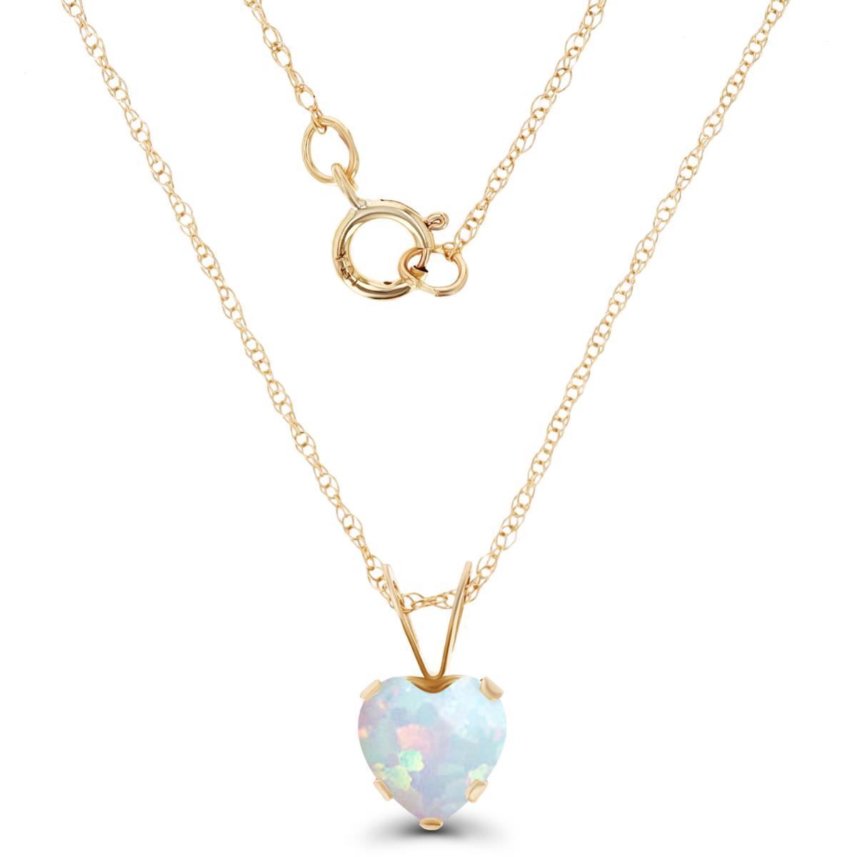 14K Yellow Gold 6x6mm Heart Cr Opal 18" Rope Chain Necklace