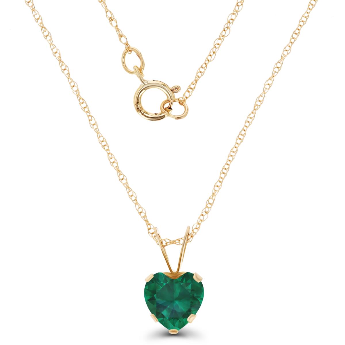 14K Yellow Gold 6x6mm Heart Cr Emerald 18" Rope Chain Necklace