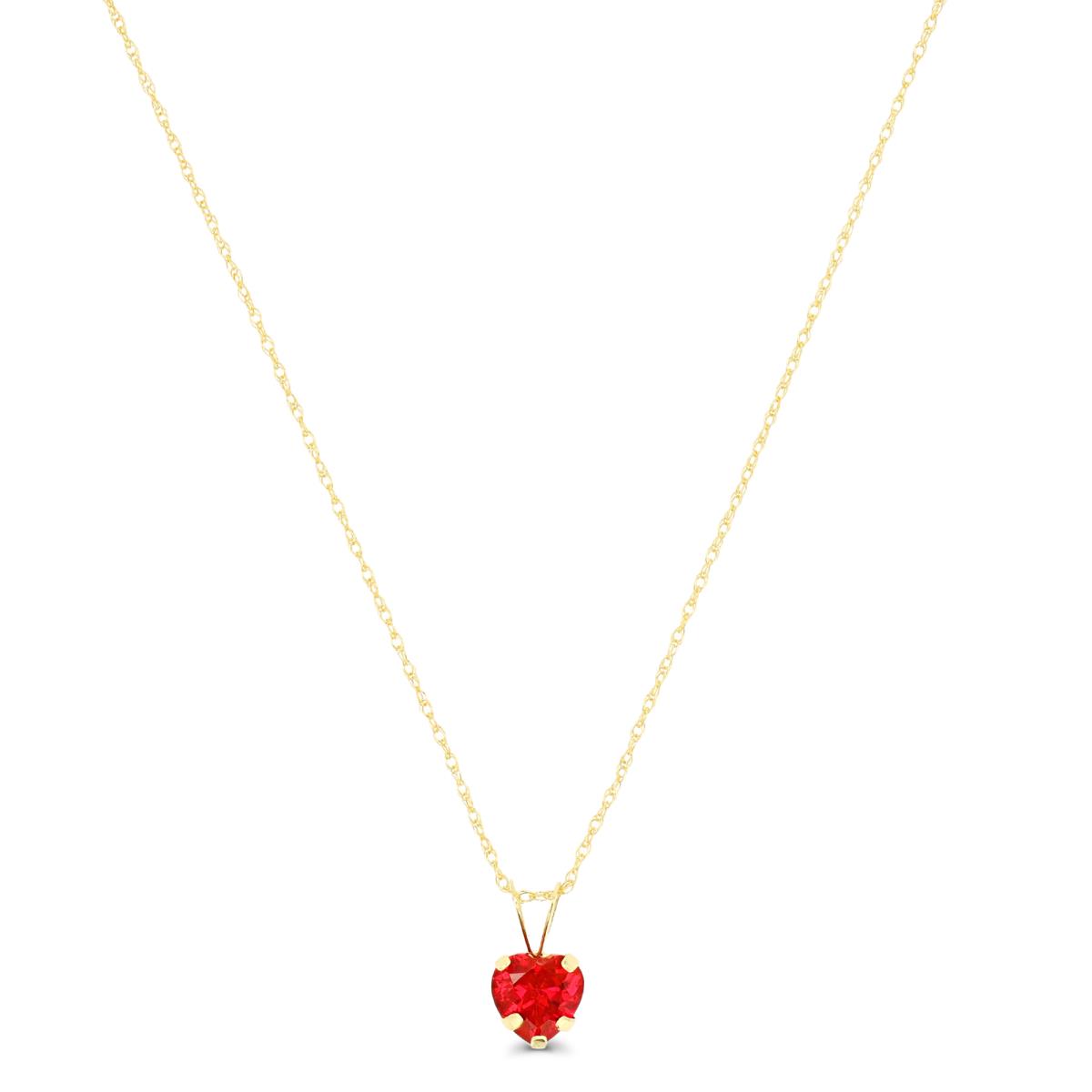 14K Yellow Gold 6x6mm Heart Cr Ruby 18" Rope Chain Necklace
