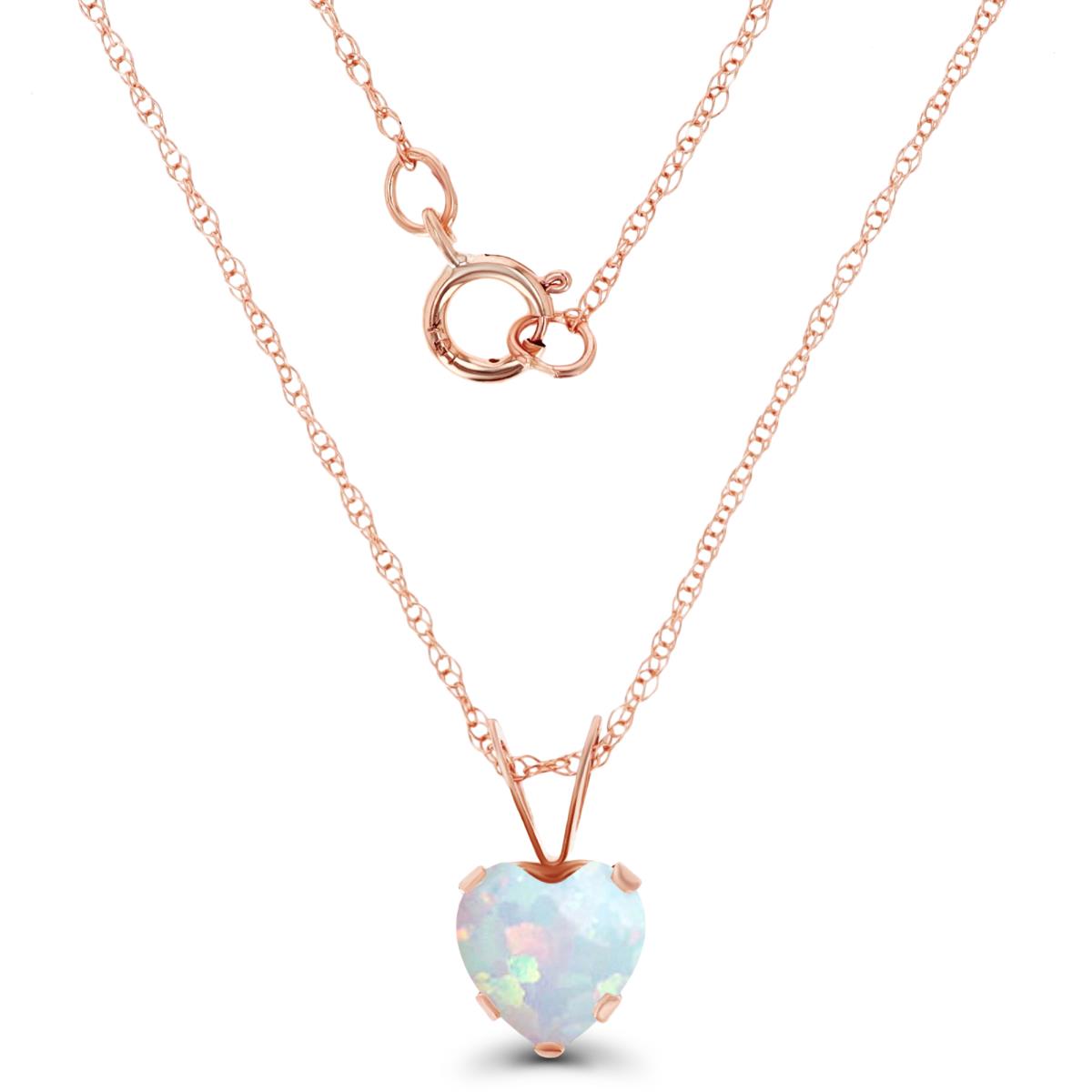 14K Rose Gold 6x6mm Heart Cr Opal 18" Rope Chain Necklace