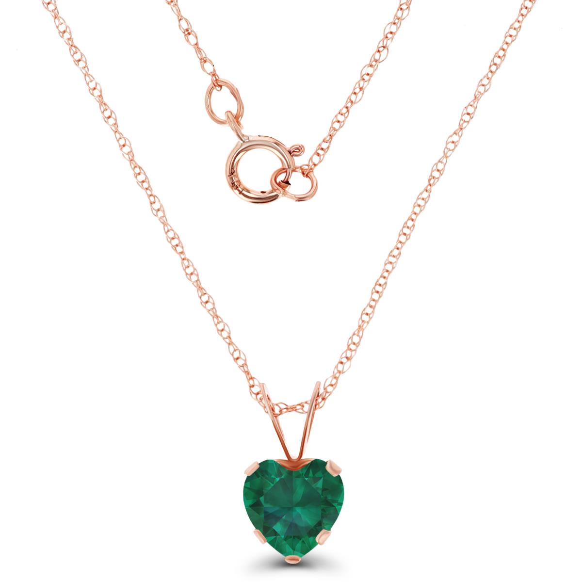 14K Rose Gold 6x6mm Heart Cr Emerald 18" Rope Chain Necklace