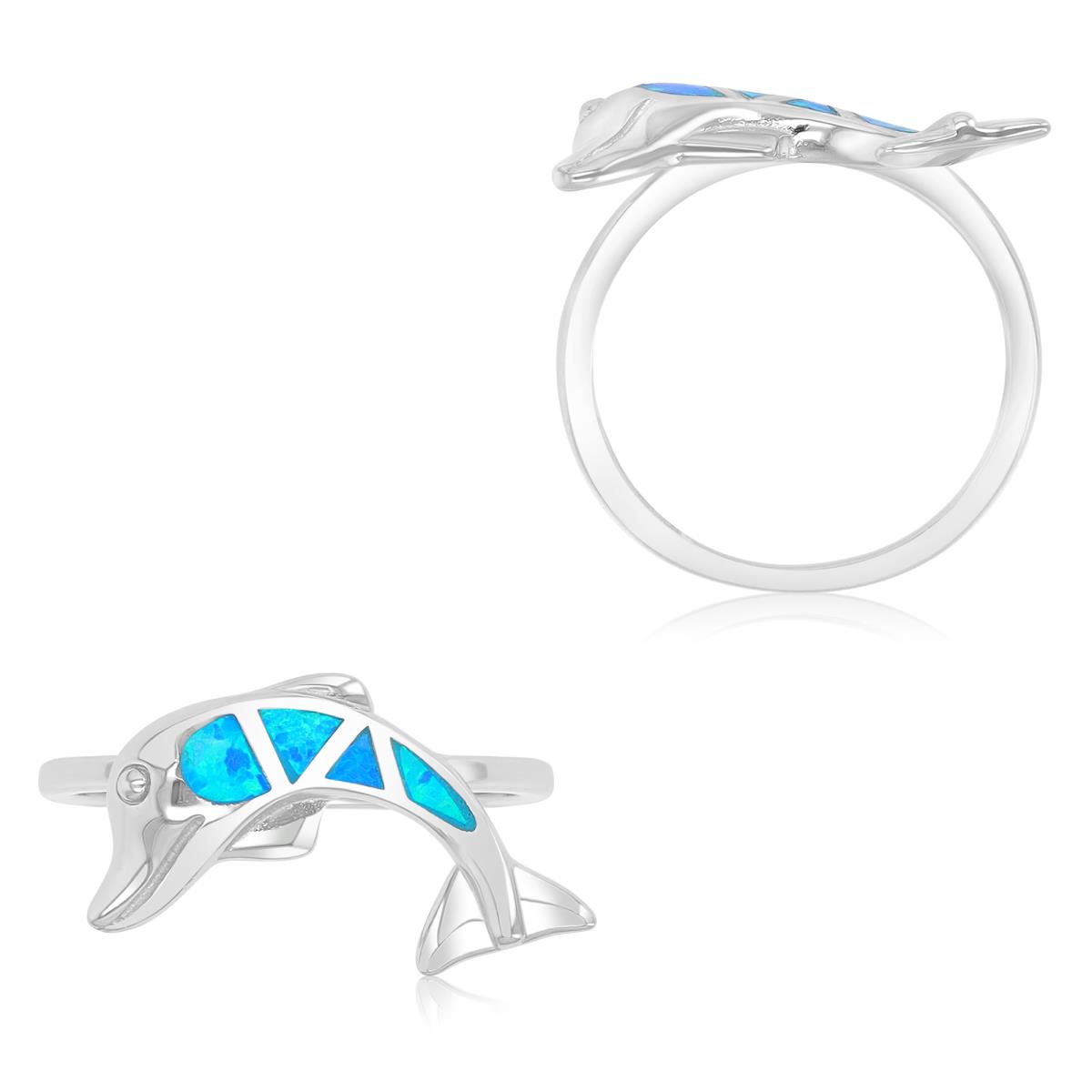 Sterling Silver Created Opal Dolphin Ring