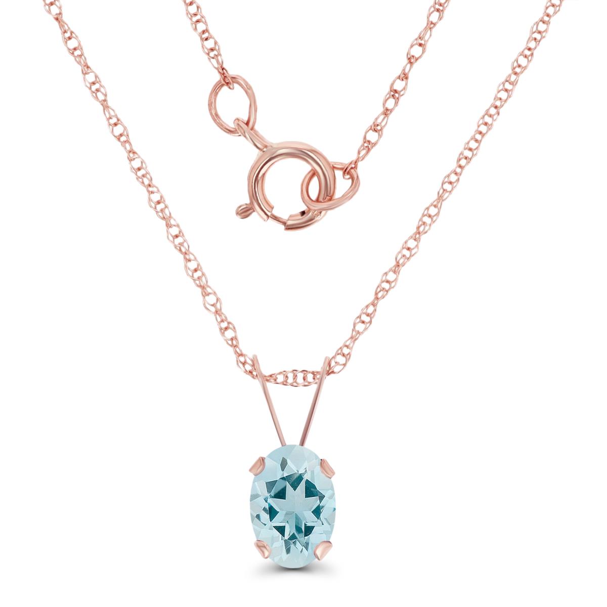 10K Rose Gold 6x4mm Oval Aquamarine 18" Rope Chain Necklace