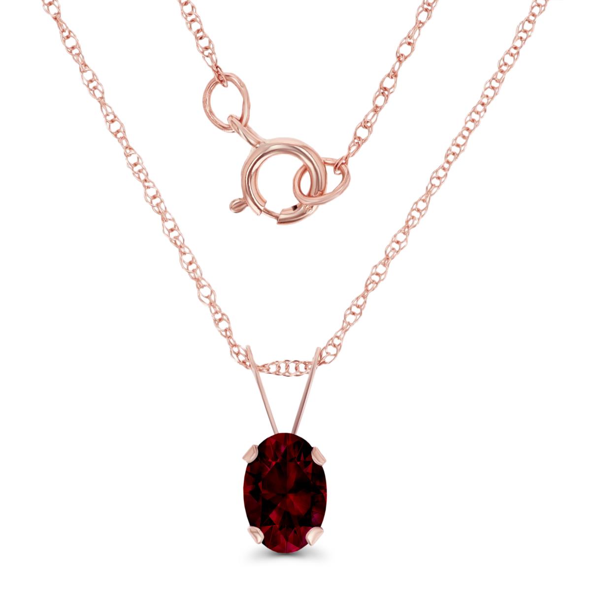 10K Rose Gold 6x4mm Oval Garnet 18" Rope Chain Necklace