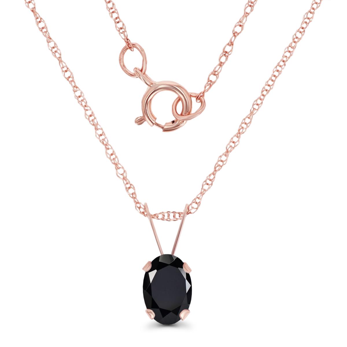 10K Rose Gold 6x4mm Oval Onyx 18" Rope Chain Necklace