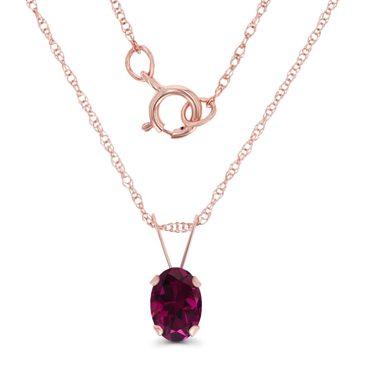 10K Rose Gold 6x4mm Oval Rhodolite 18" Rope Chain Necklace