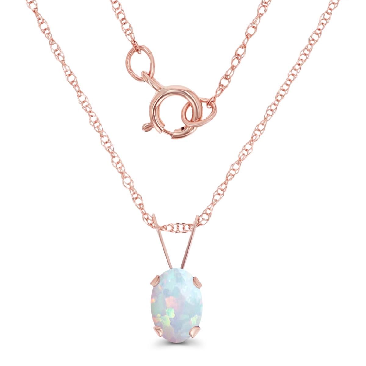 10K Rose Gold 6x4mm Oval Cr Opal 18" Rope Chain Necklace