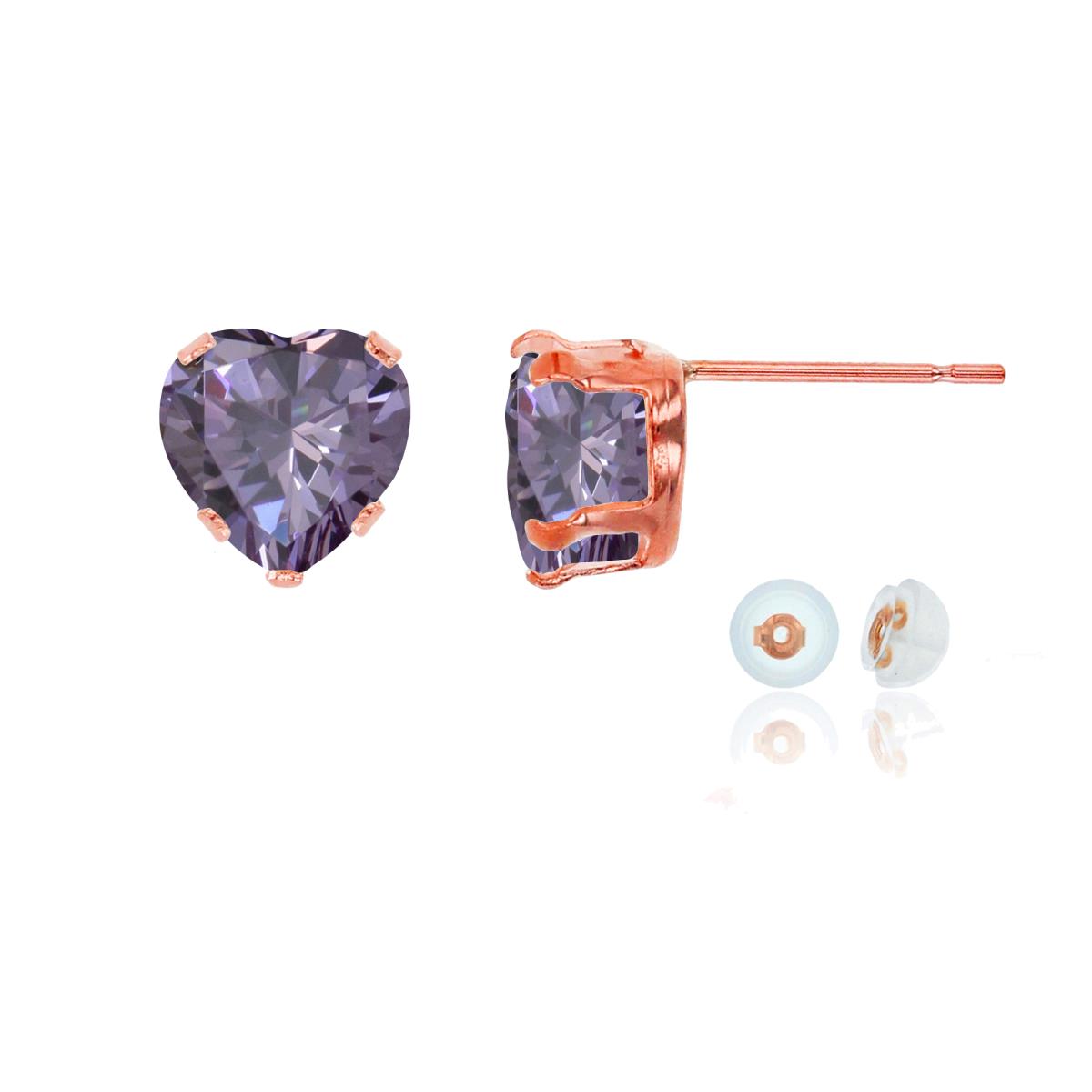 10K Rose Gold 6x6mm Heart Amethyst Stud Earring with Silicone Back