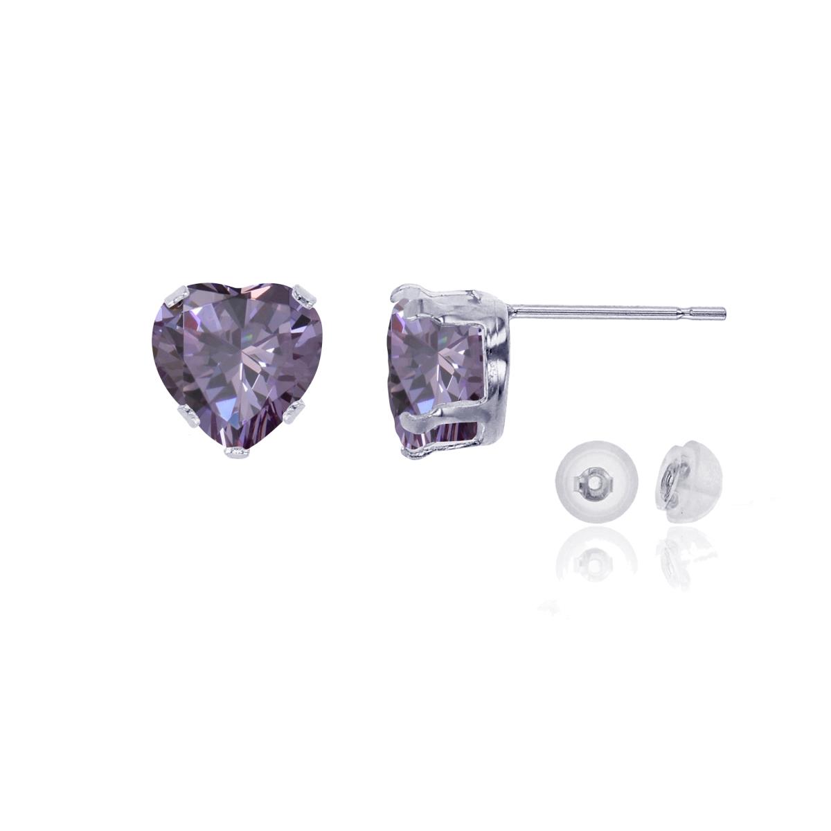 10K White Gold 5x5mm Heart Amethyst Stud Earring with Silicone Back
