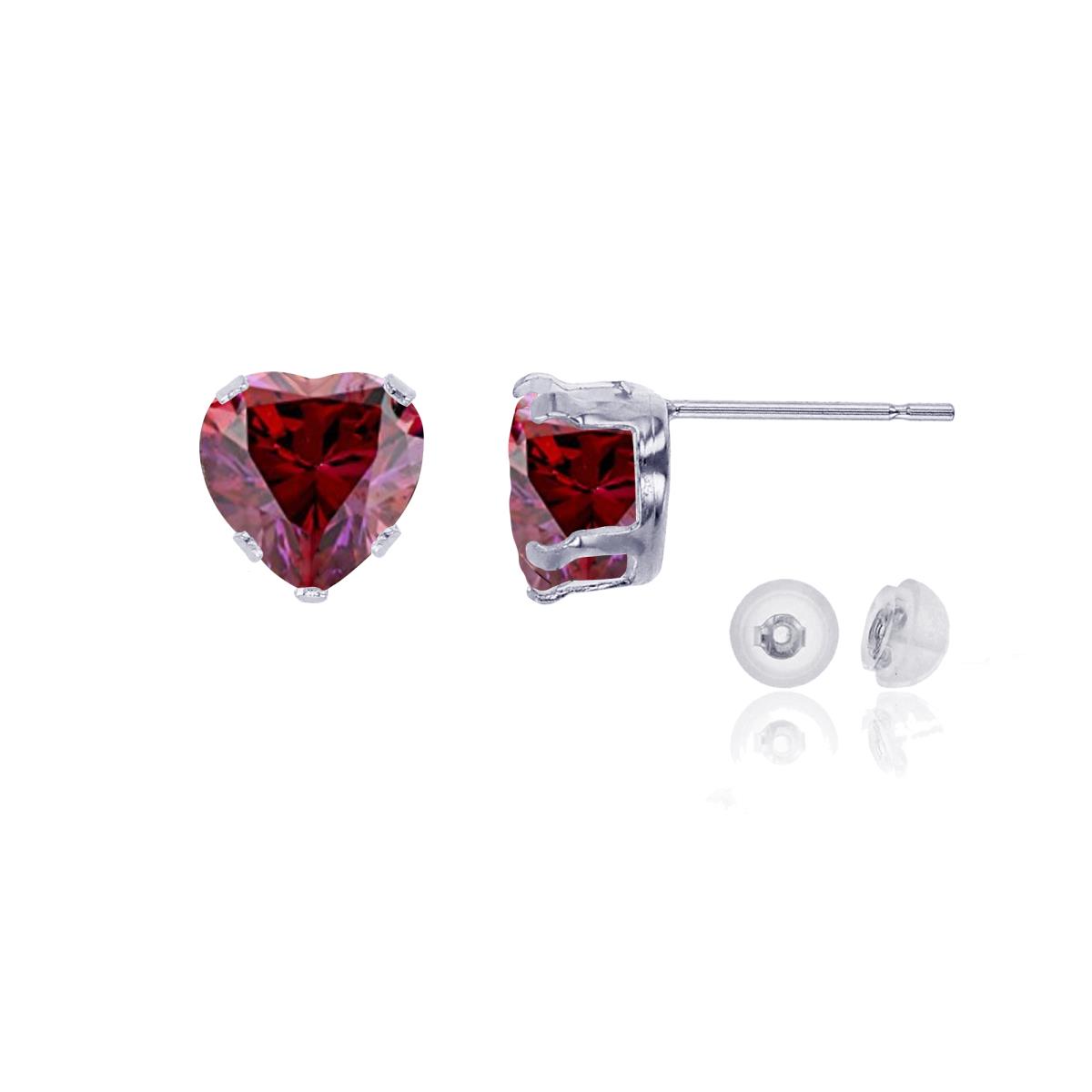 10K White Gold 5x5mm Heart Cr Ruby Stud Earring with Silicone Back