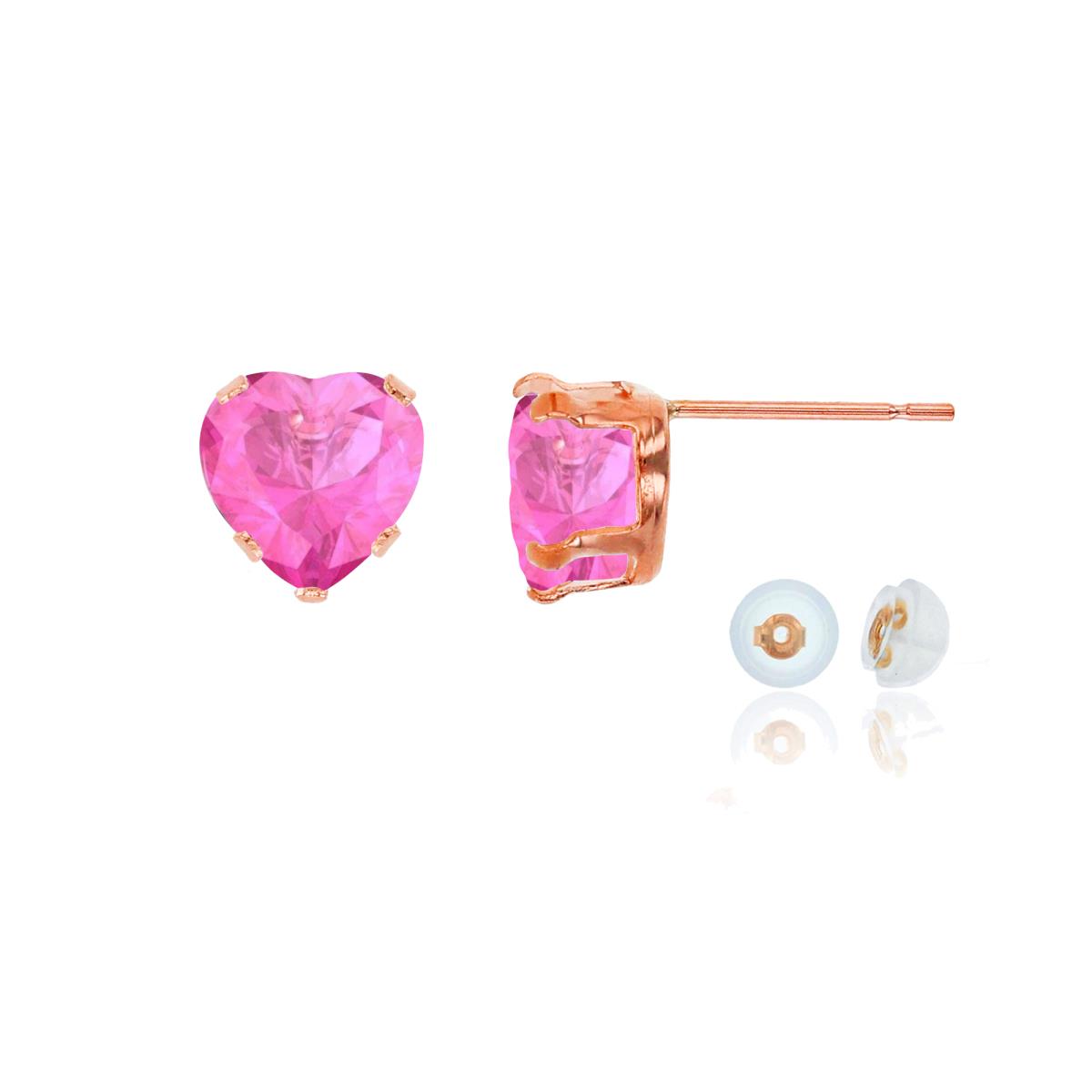 10K Rose Gold 5x5mm Heart Cr Pink Sapphire Stud Earring with Silicone Back