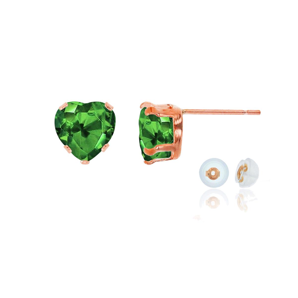 10K Rose Gold 5x5mm Heart Cr Emerald Stud Earring with Silicone Back