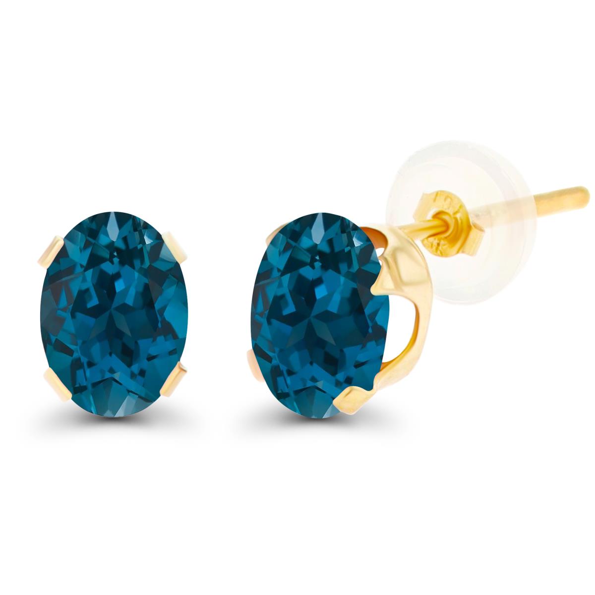 10K Yellow Gold 7x5mm Oval London Blue Topaz Stud Earring with Silicone Back