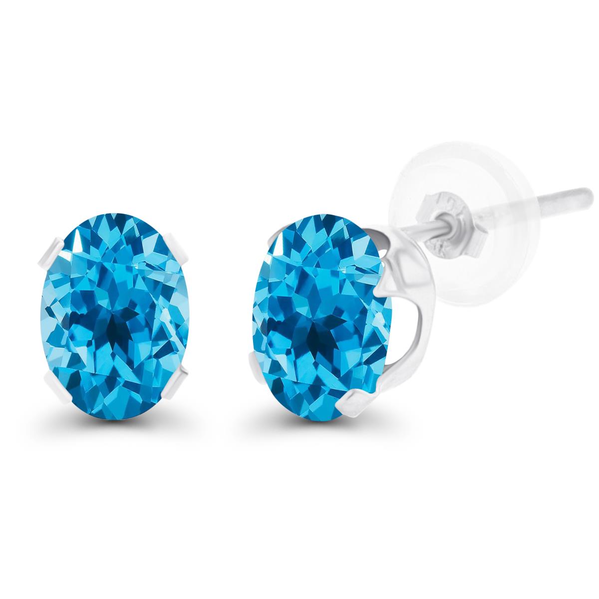 10K White Gold 7x5mm Oval Swiss Blue Topaz Stud Earring with Silicone Back