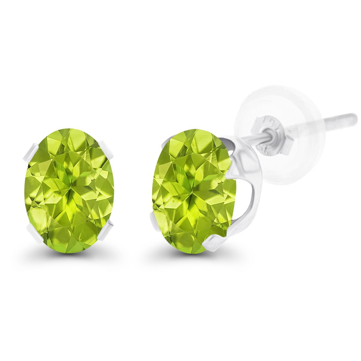 10K White Gold 7x5mm Oval Peridot Stud Earring with Silicone Back
