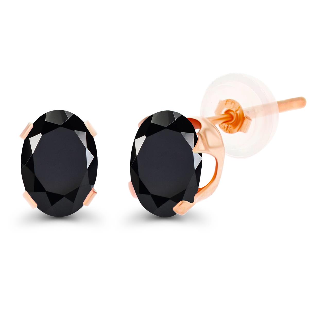 10K Rose Gold 7x5mm Oval Onyx Stud Earring with Silicone Back