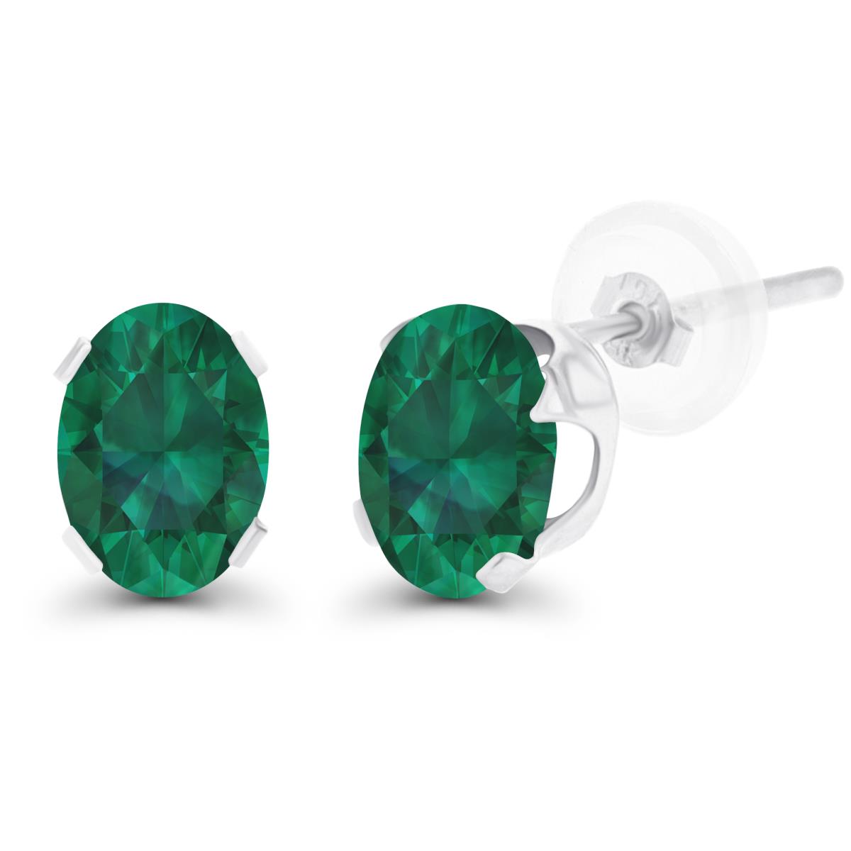 10K White Gold 7x5mm Oval Cr Emerald Stud Earring with Silicone Back