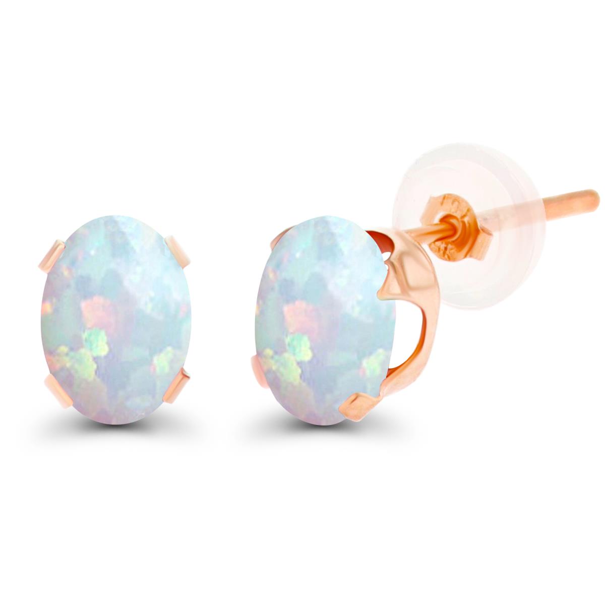 10K Rose Gold 7x5mm Oval Cr Opal Stud Earring with Silicone Back