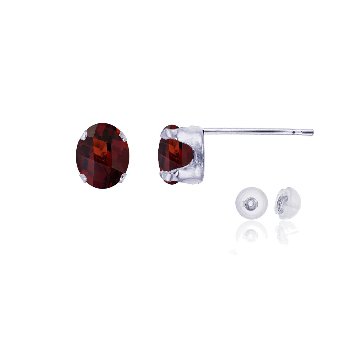 10K White Gold 6x4mm Oval Garnet Stud Earring with Silicone Back