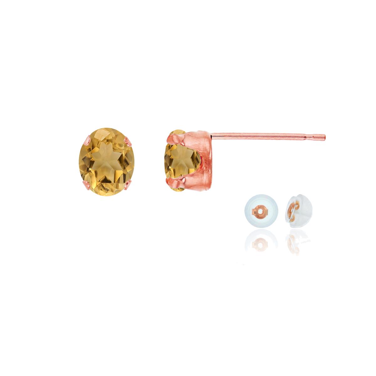 10K Rose Gold 6x4mm Oval Citrine Stud Earring with Silicone Back