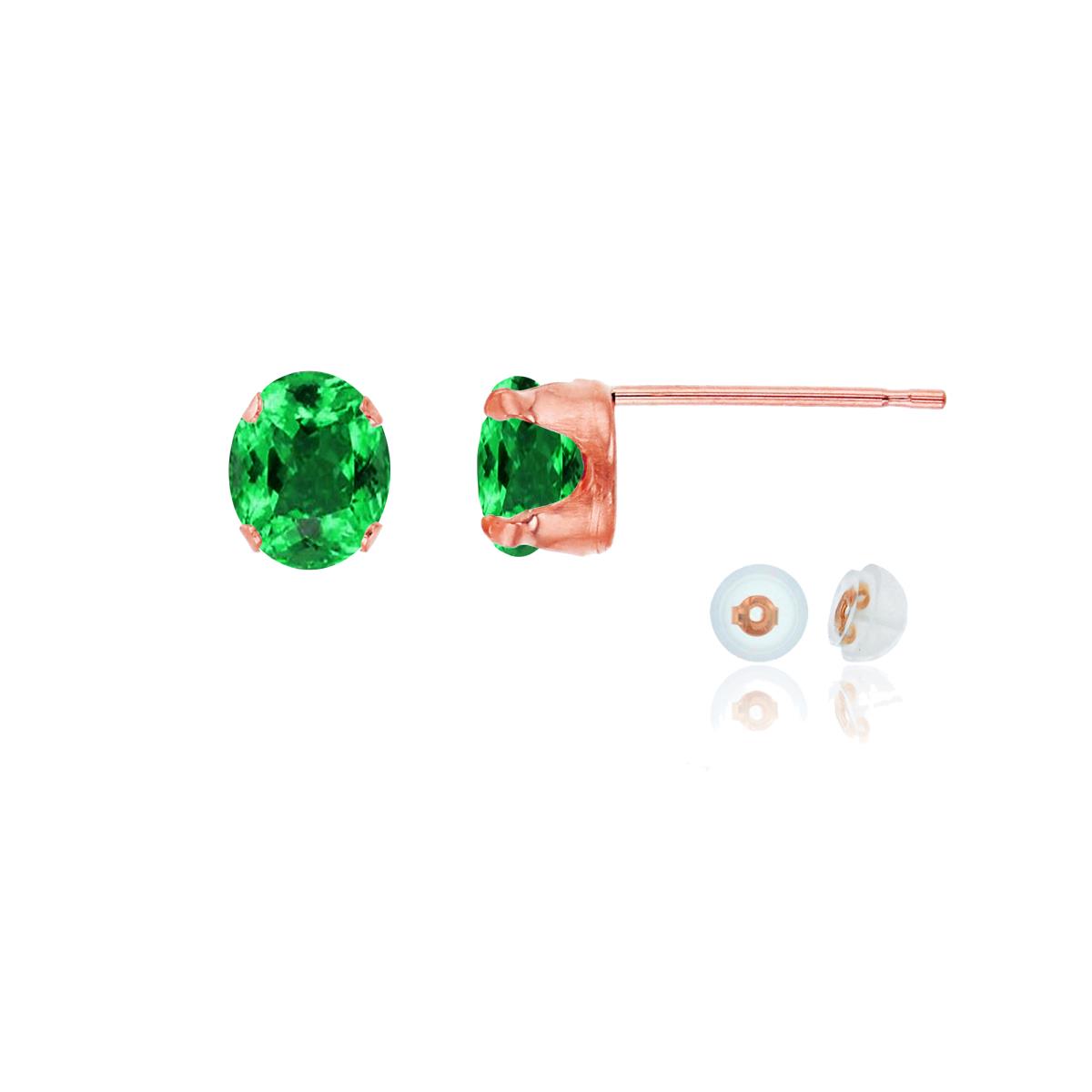 10K Rose Gold 6x4mm Oval Cr Emerald Stud Earring with Silicone Back