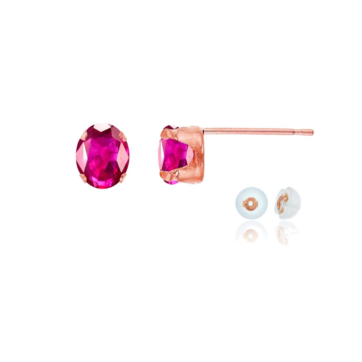 10K Rose Gold 6x4mm Oval Cr Ruby Stud Earring with Silicone Back