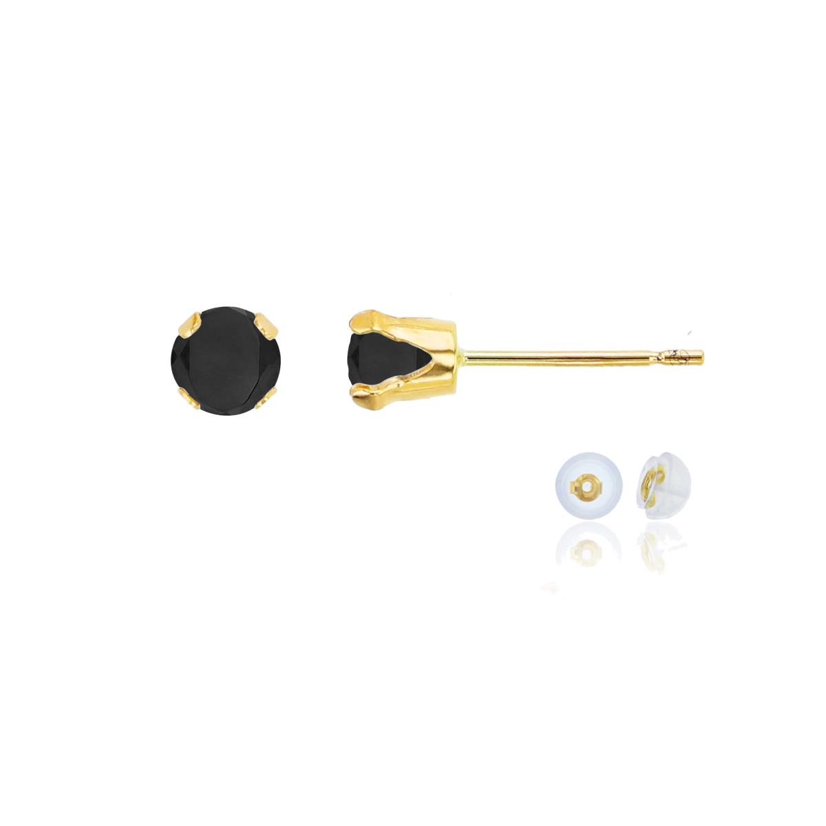 10K Yellow Gold 4mm Round Onyx Stud Earring with Silicone Back