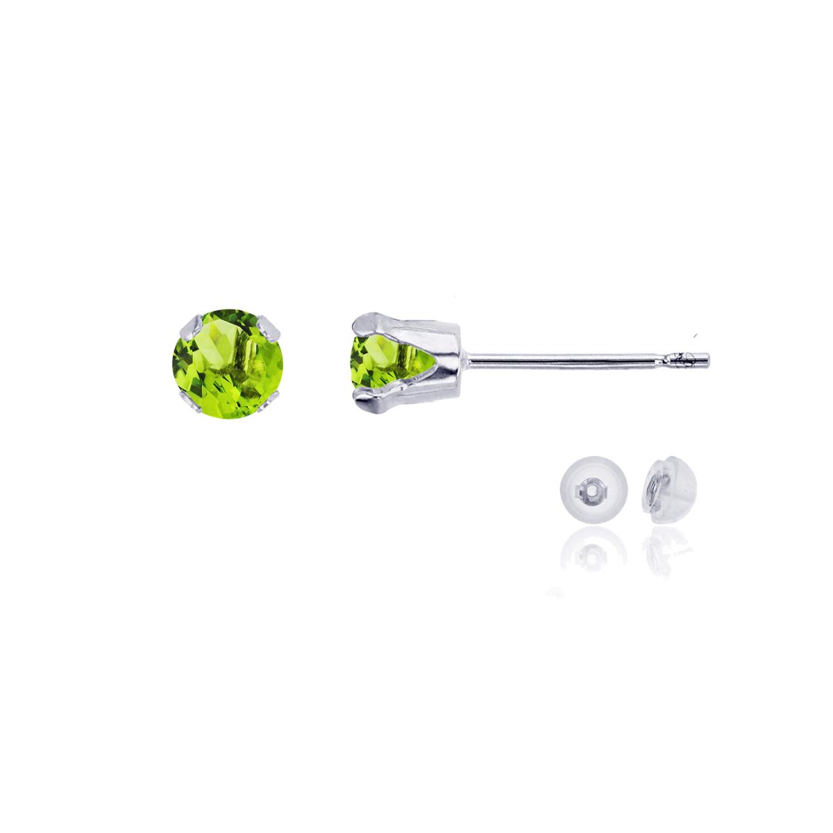 10K White Gold 4mm Round Peridot Stud Earring with Silicone Back