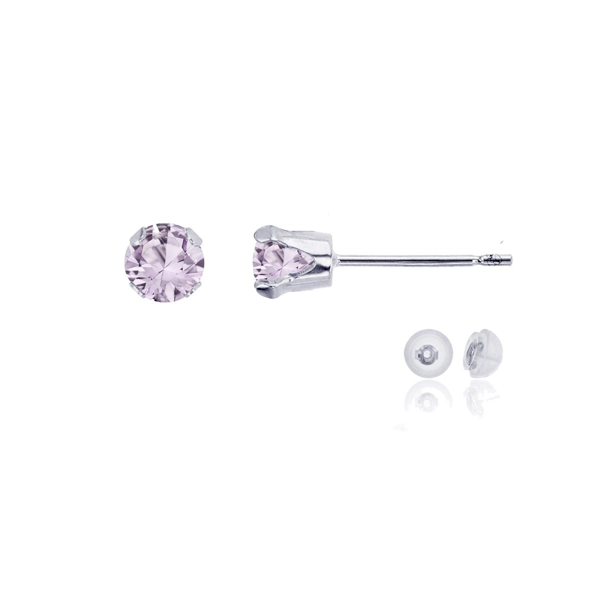 10K White Gold 4mm Round Rose De France Stud Earring with Silicone Back