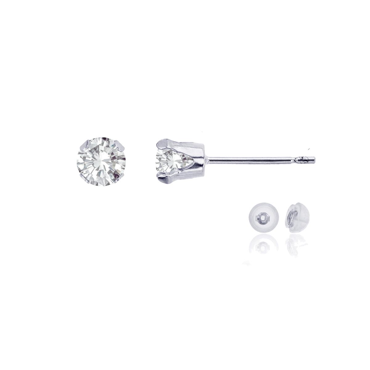 10K White Gold 4mm Round White Topaz Stud Earring with Silicone Back