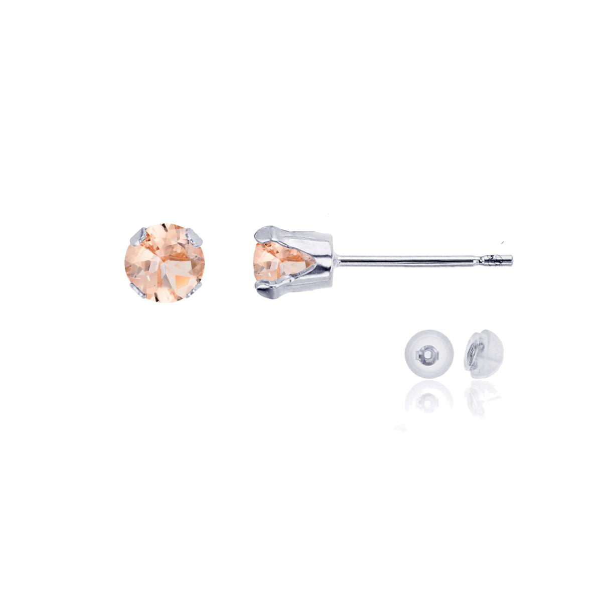 10K White Gold 4mm Round Morganite Stud Earring with Silicone Back