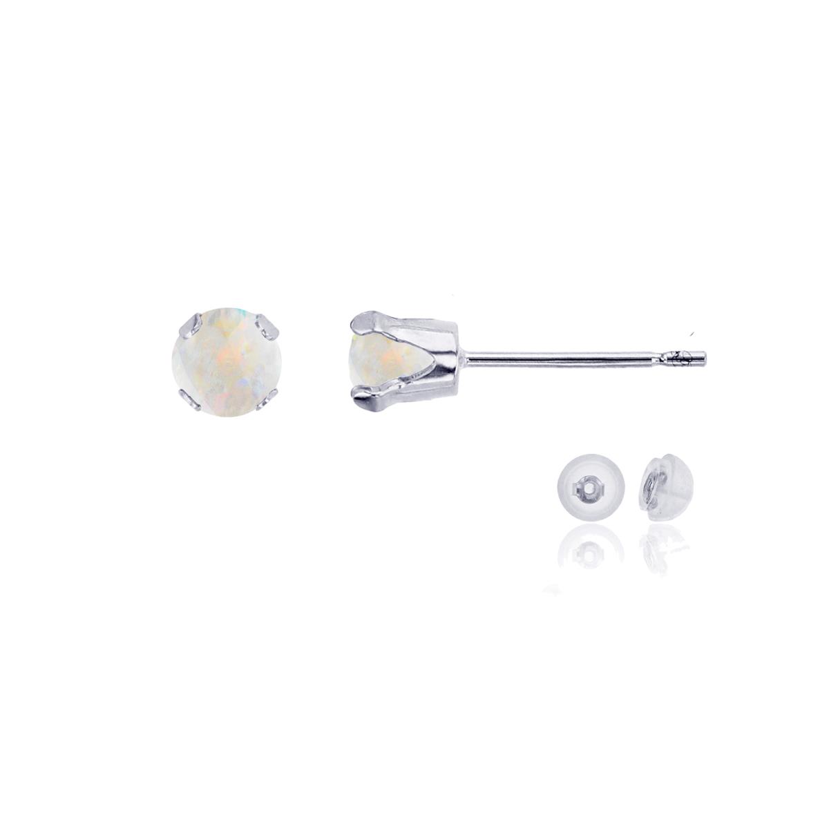 10K White Gold 4mm Round Cr Opal Stud Earring with Silicone Back