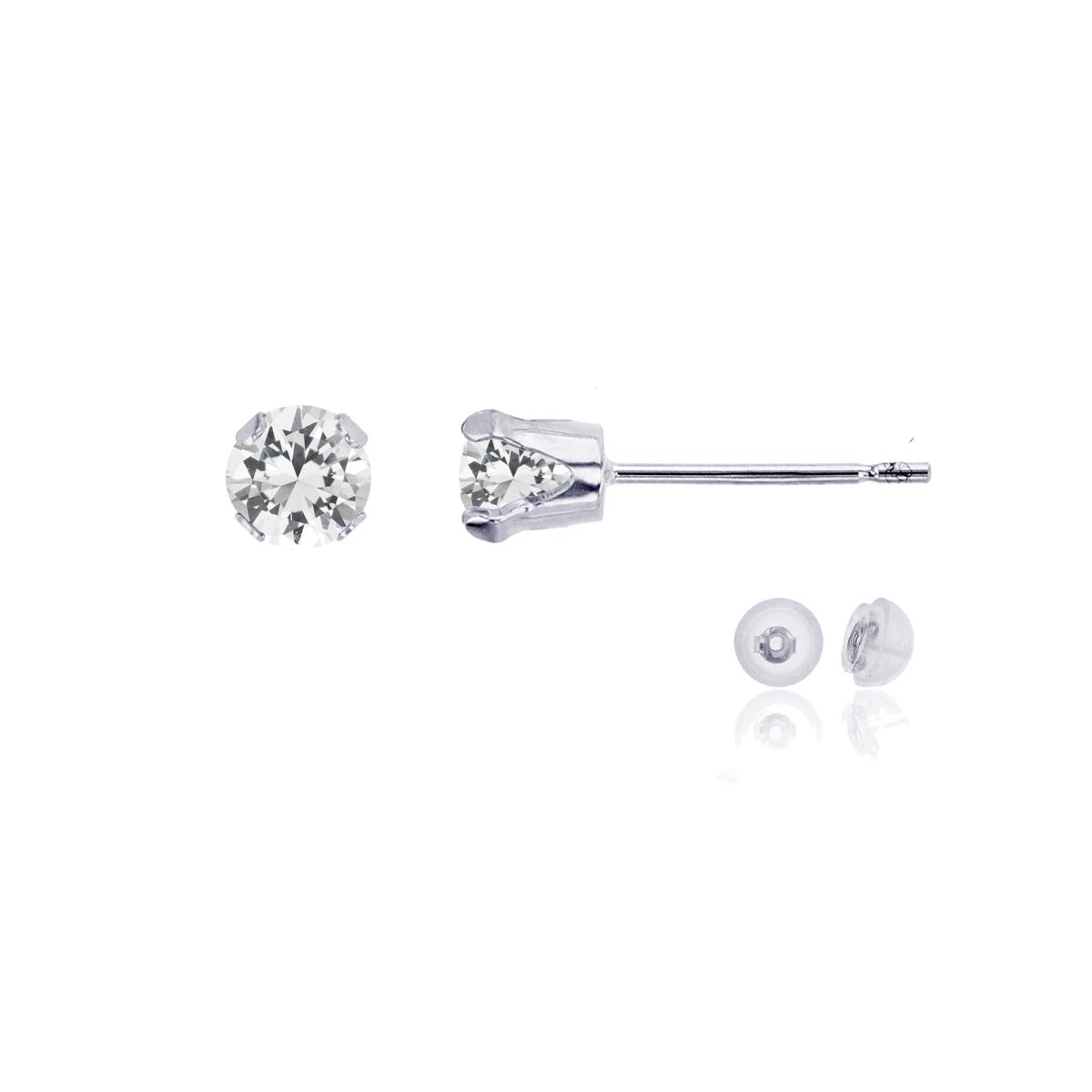 10K White Gold 4mm Round Cr White Sapphire Stud Earring with Silicone Back