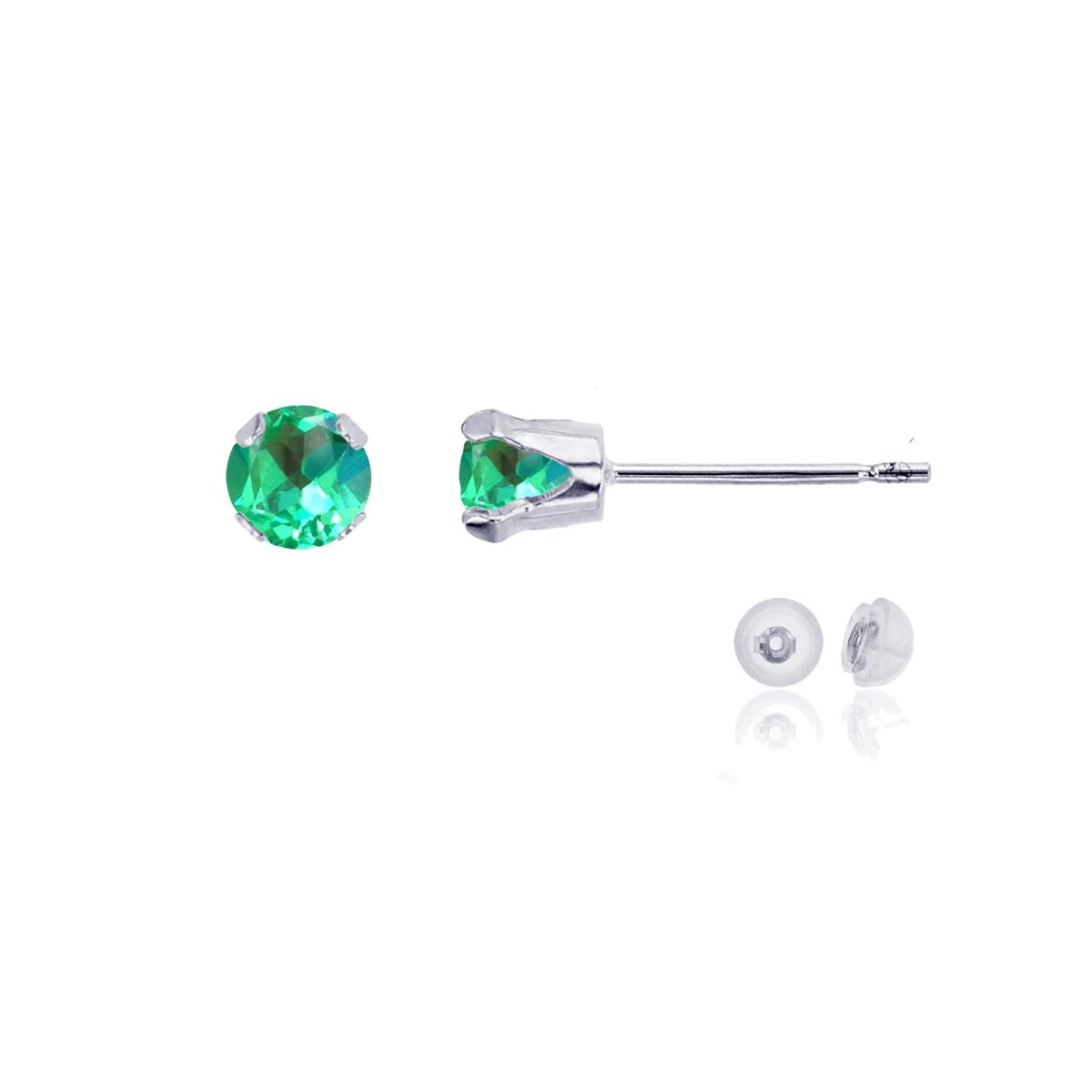 10K White Gold 4mm Round Cr Green Sapphire Stud Earring with Silicone Back