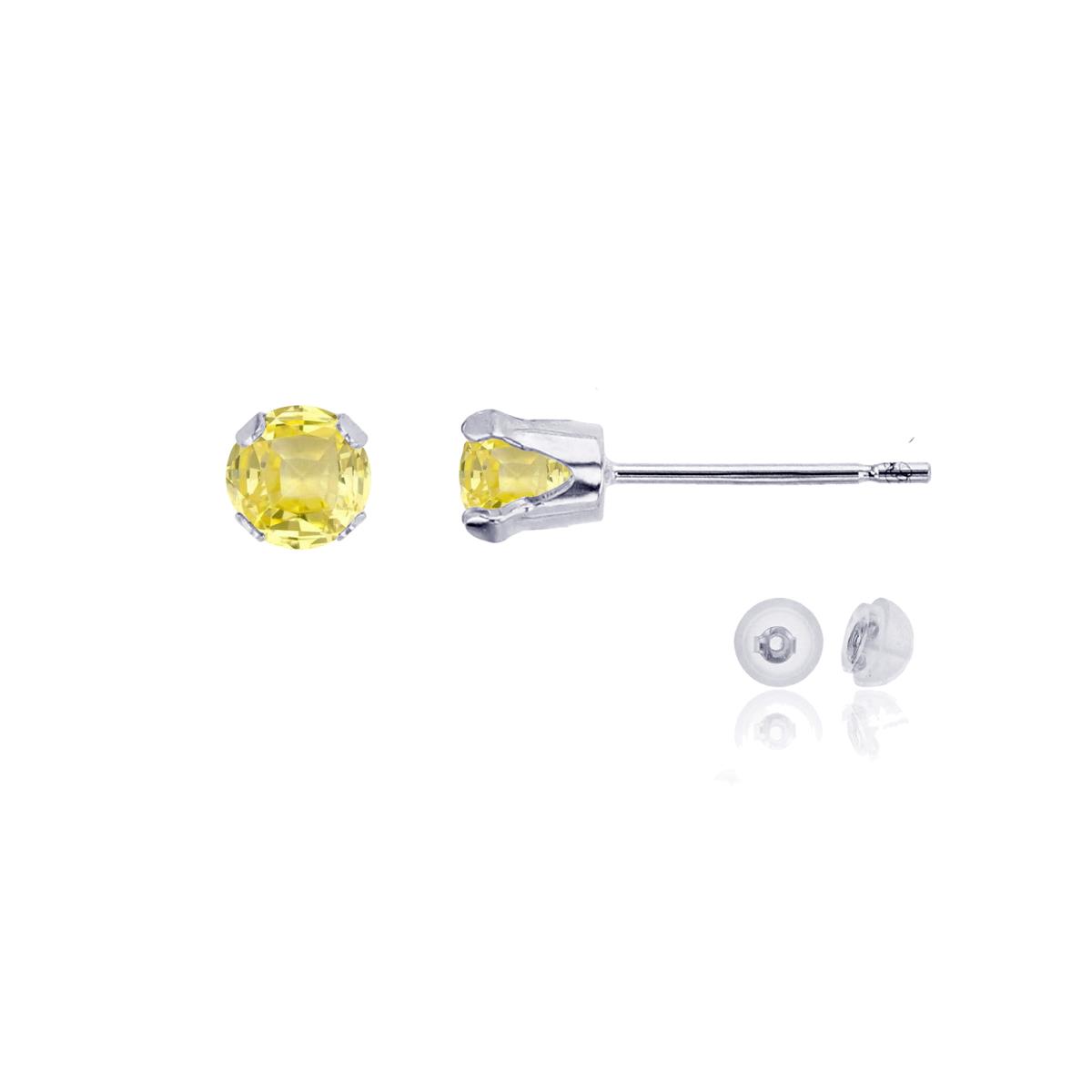 10K White Gold 4mm Round Cr Yellow Sapphire Stud Earring with Silicone Back