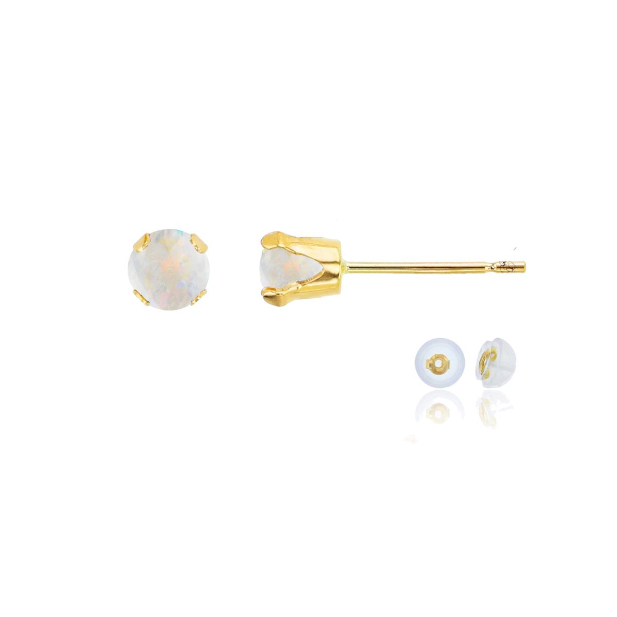 10K Yellow Gold 4mm Round Cr Opal Stud Earring with Silicone Back