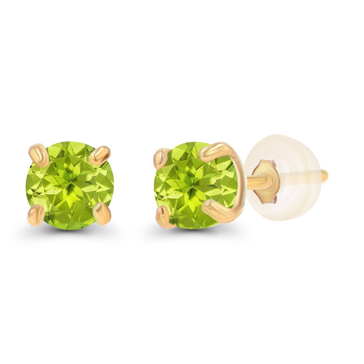 10K Yellow Gold 3mm Round Peridot Stud Earring with Silicone Back