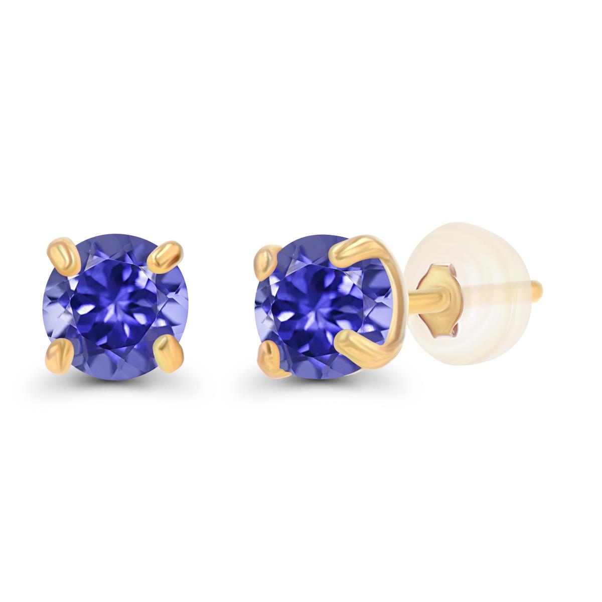 10K Yellow Gold 3mm Round Tanzanite Stud Earring with Silicone Back