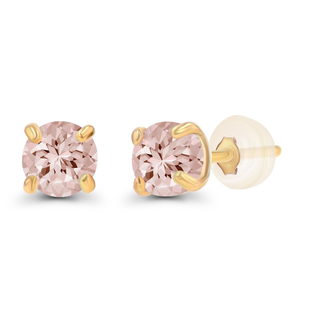10K Yellow Gold 3mm Round Morganite Stud Earring with Silicone Back